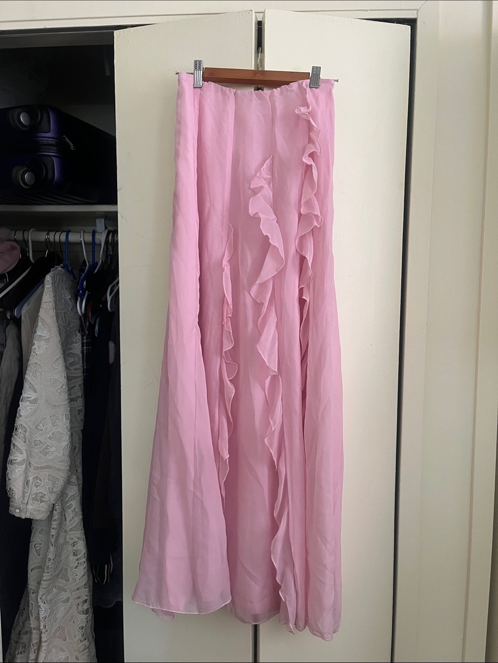 Feminine Light Pink Ruffle Maxi Skirt